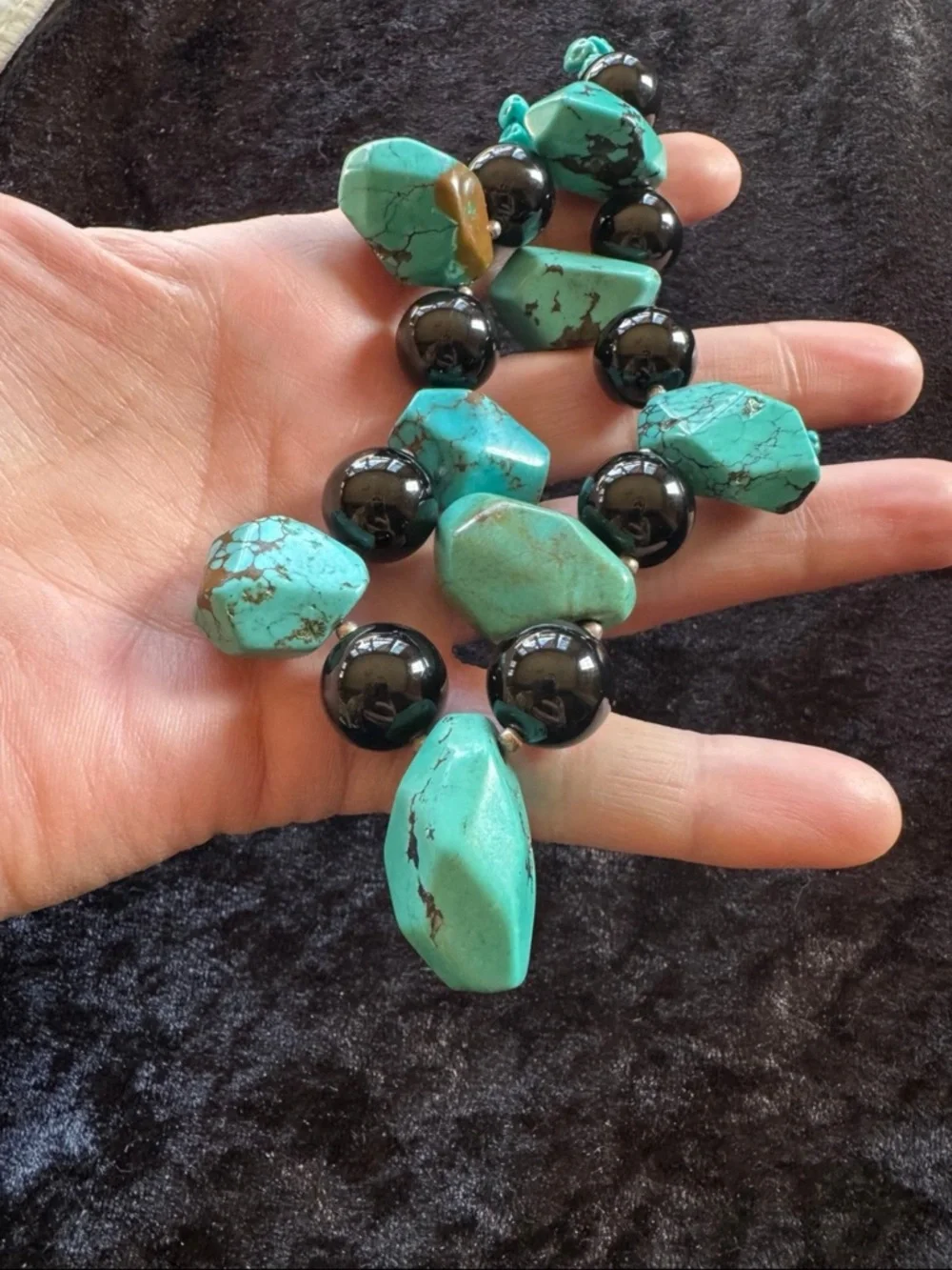 Vintage Turquoise and Black Onyx Statement Necklace - Picture 2 of 4